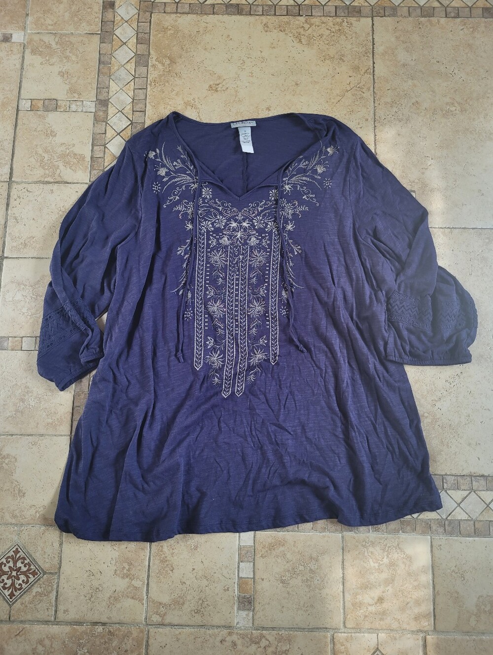 Catherines Navy Embroidered V-Neck Tunic Top